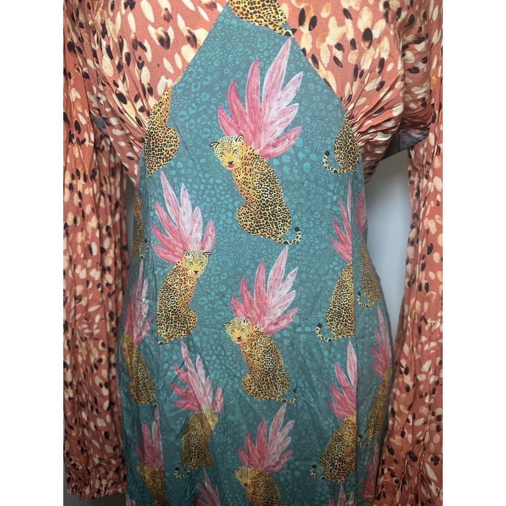 Never Fully Dressed Colorful Cheetah Long Sleeve Midi Modest Dress US 6 - Picture 9 of 16